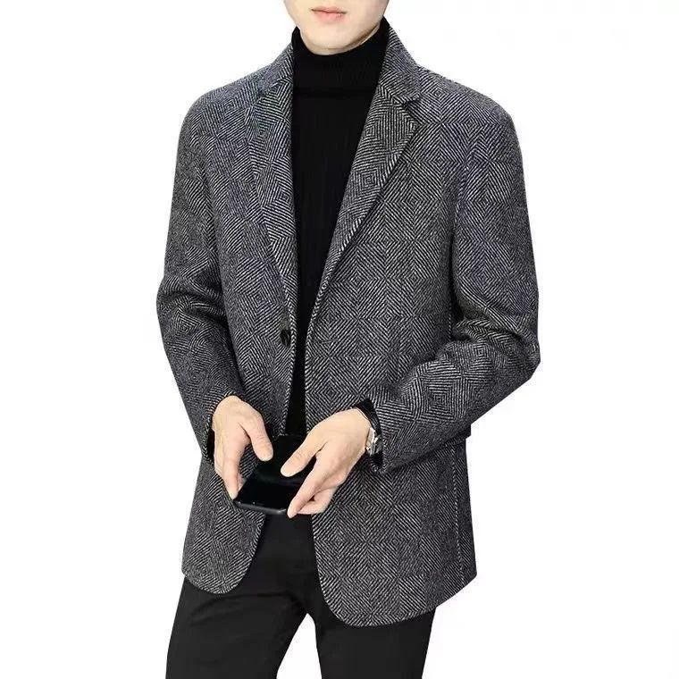 Elegant Casual Men's Short Coat Casual Herringbone Woolen Business Jacket Fashion Slim Fit Trendy AE Stock Brand