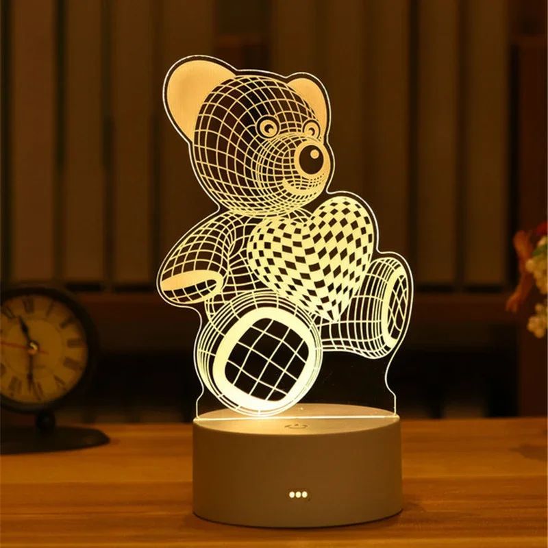 USB Operated 3D Acrylic LED Night Light Festival Birthday Kids Gifts Bedroom Bedside Decor Night Lamp Home Novelty Lighting