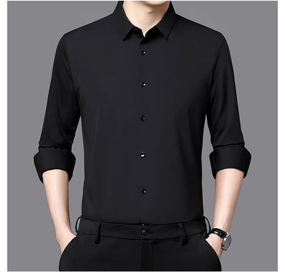 Seamless Anti-wrinkle Business Silky High Elastic Spandex Men's Long-sleeved Shirt Formal Social Non-iron Solid Color Casual