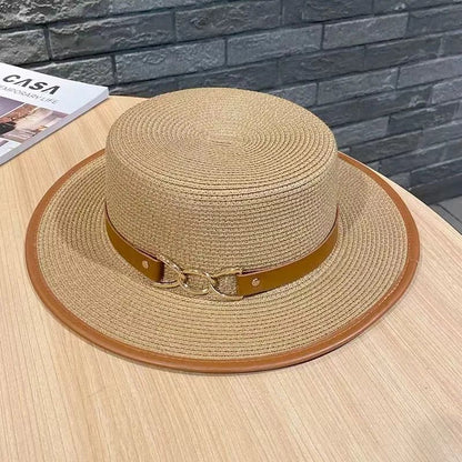 2025 Simple Straw Summer Women Beach Hat Female Casual Panama Hat Lady Brand Women Flat Brim Bowknot Straw Cap Girls Sun Hat