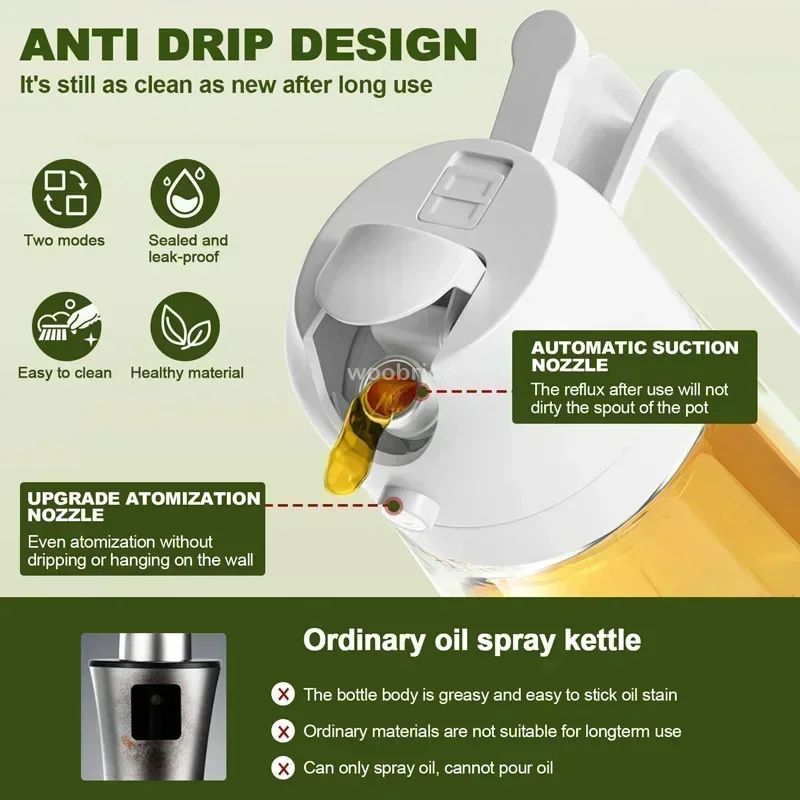 2 in 1 Pour Spray Sprayer Bottle for Kitchen Oil Sprayer Cooking 17oz/500ml Plastics Bottle Food-grade Oil Mister for Air Fryer