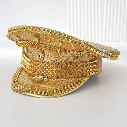 Chapéu de Capitão Chapéu Punk de Lantejoulas Coloridas com Strass para Festa Festival Aniversário Casamento Chapéu de Noiva Chapéu de Palco para Mulheres e Homens