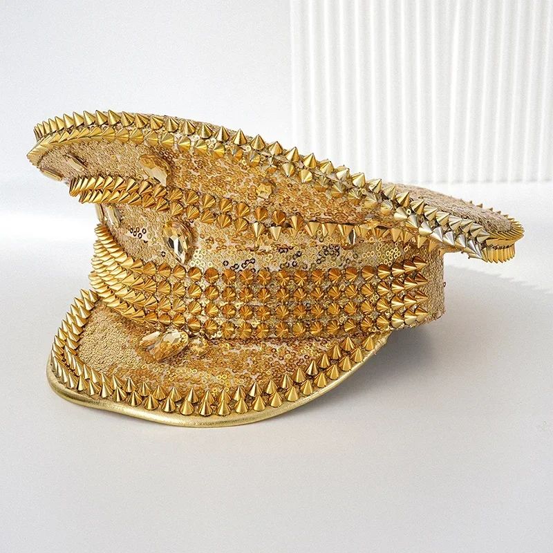 Chapéu de Capitão Chapéu Punk de Lantejoulas Coloridas com Strass para Festa Festival Aniversário Casamento Chapéu de Noiva Chapéu de Palco para Mulheres e Homens