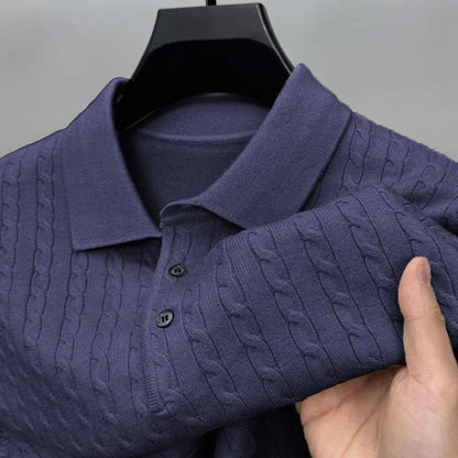 Mens V-neck Knitted Pullover Sweaters Cable Woolen Button Sweater Slim Long Sleeve Winter Warm Heavyweight Solid Color Pullovers