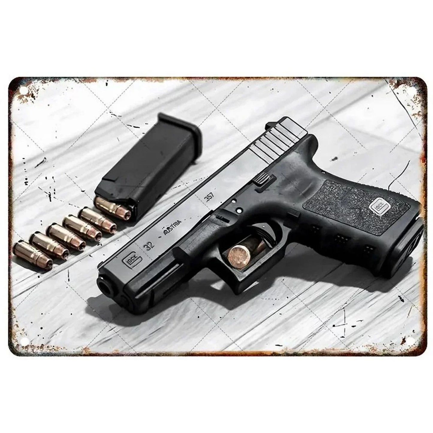 GUNHERO Pistol Metal Wall Signs - Bold Military Style - Perfect Decor for Man Caves, Homes, Bars & Garden Spaces