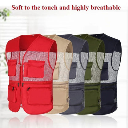 Colete Masculino Multibolsos em Tela - Leve e Respirável para Pesca e Fotografia com Alças Ajustáveis