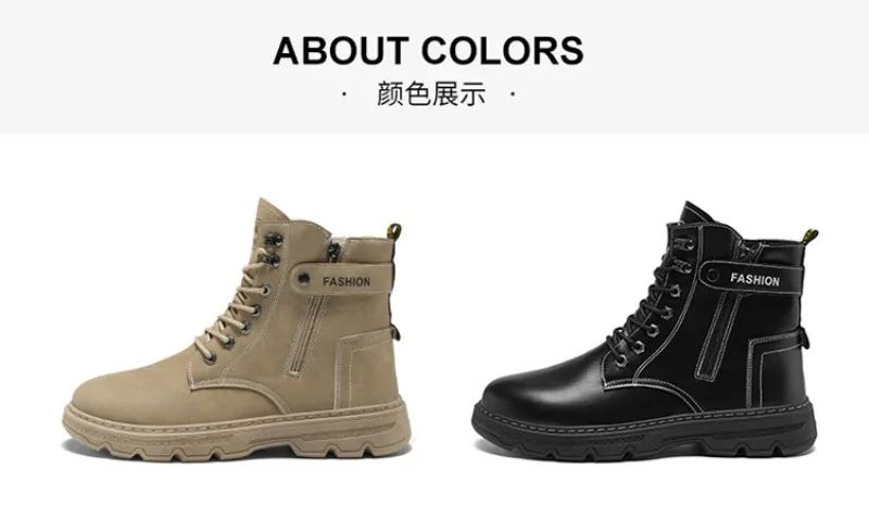 High Top Men's Shoes for Spring and Autumn, New Anti Slip and Waterproof Desert Boots Outdoor Zipper Hiking Shoes Work Boots