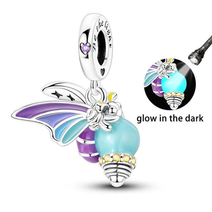 Pingente Charm Libélula Tema Primavera Prata Esterlina 925 Borboleta Flor Pendente Compatível com Bracelete Colar Joias DIY