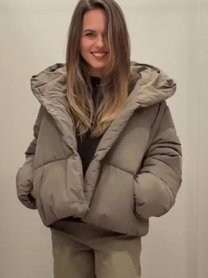 Women's Hooded Cotton Jacket Casual Winter Coat Comfortable Pocket Zipper Button Warm Lady Coats Daily Street Outerwear 2025