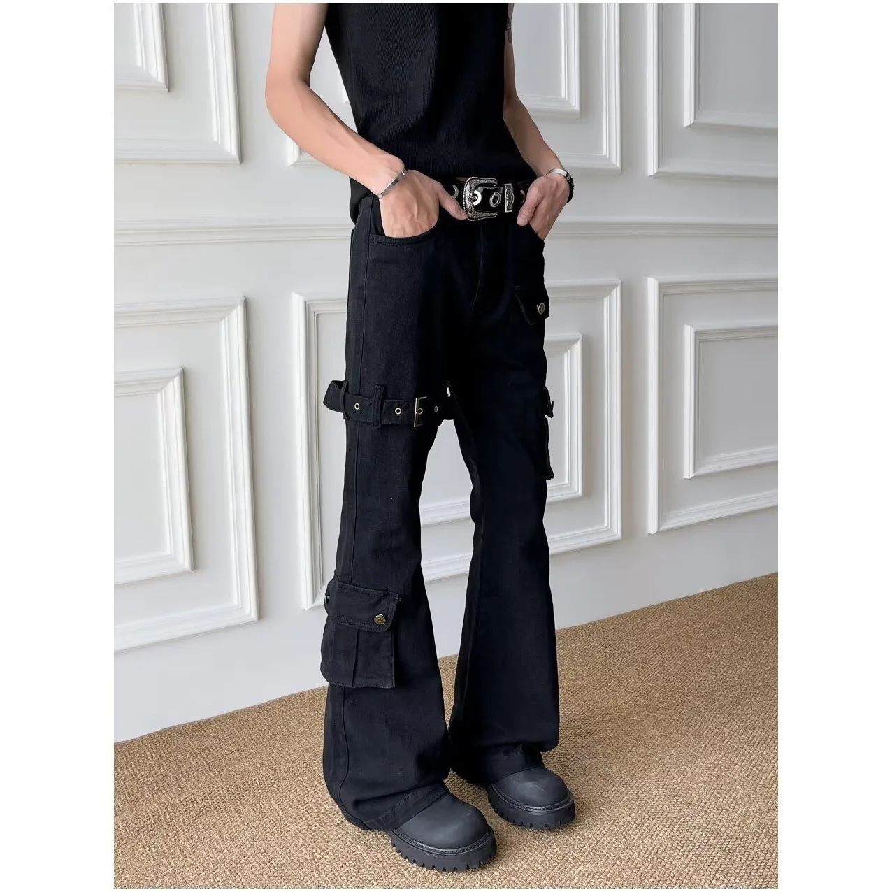 Calça Jeans Boca de Sino Masculina e Feminina, Ajustada, Estilo Fino, Casual, Fashion de Rua, da China Continental