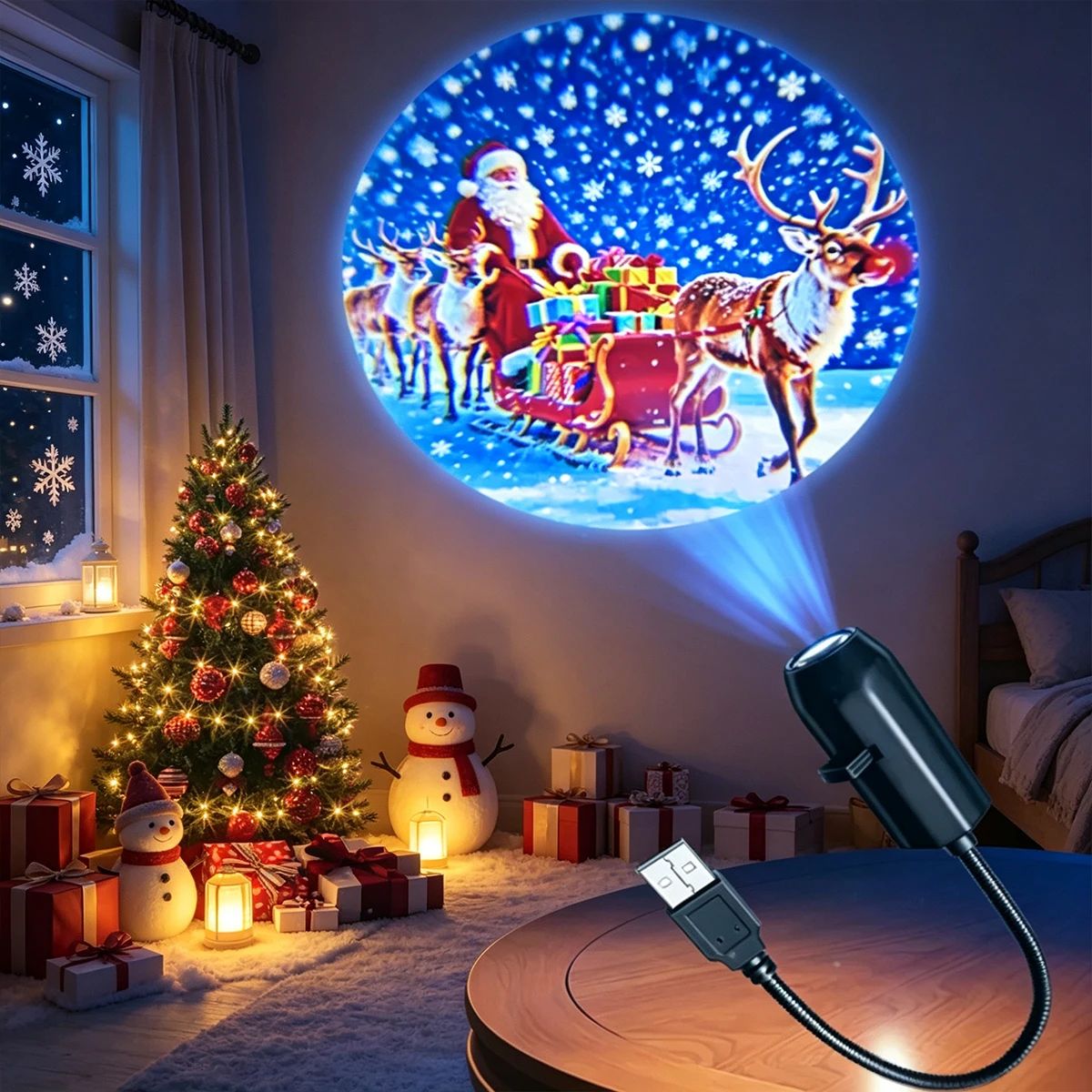 Christmas Projector LED Night Light Lifelike 4/6/10 Patterns Santa Claus Christmas Tree Ceiling Wall Decor Education Toy Gift