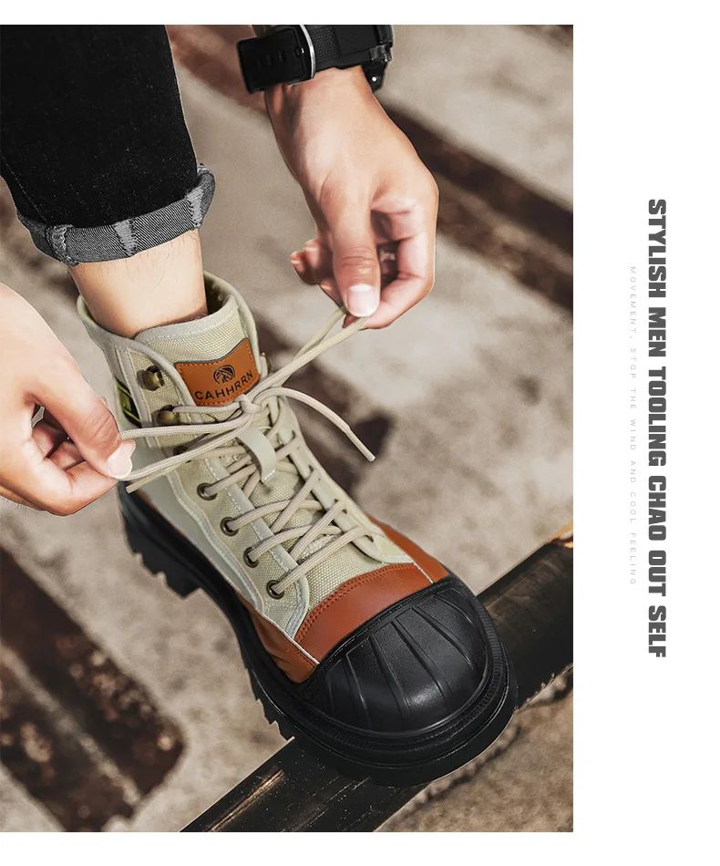 Men's Shoes  Autumn and Winter Breathable High-top Boots Heightened Thick-soled All Match Canvas Casual Shoes Mens Boots