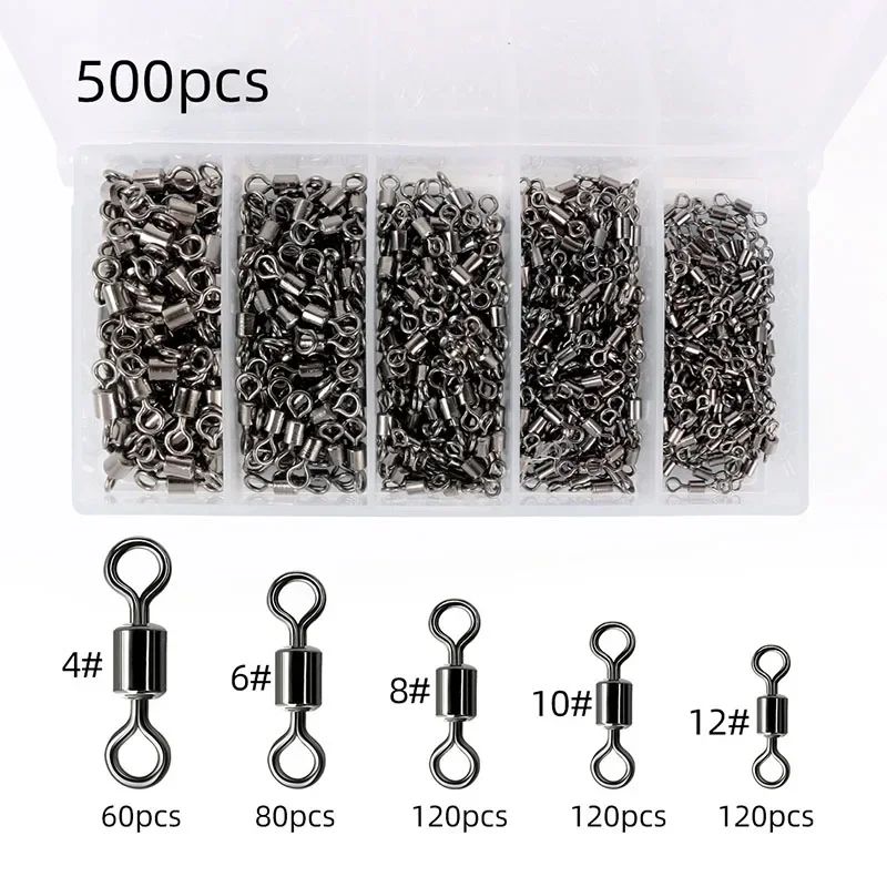 Kit de Giradores de Pesca Rolamento de Esferas Giratório Material de Pesca Água Salgada Água Doce Conectores de Linha de Pesca para Carpa 200-500 Peças