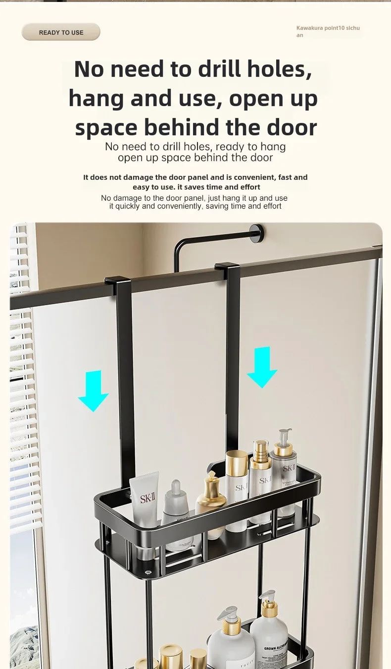 Cesto de Ducha Sem Furo | Cesto Organizador de Porta de Vidro para Banheiro | Suporte para Toalhas para um Espaço de Banho Conveniente