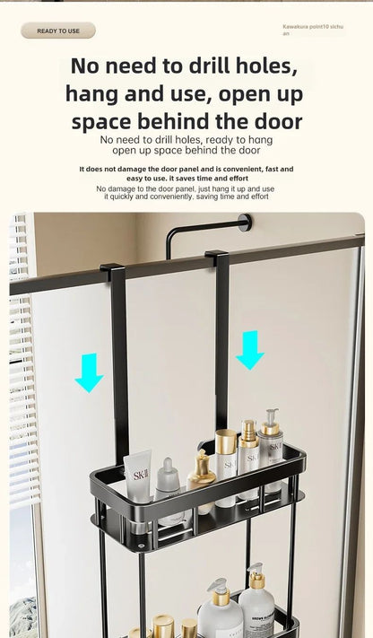 Cesto de Ducha Sem Furo | Cesto Organizador de Porta de Vidro para Banheiro | Suporte para Toalhas para um Espaço de Banho Conveniente