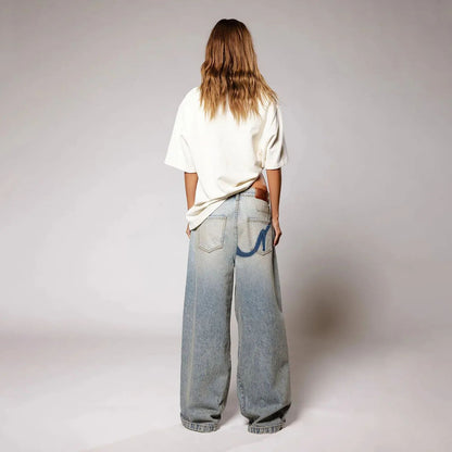 Gradient Color Bell Bottom Jeans Women's Loose Straight American Casual High Street New Autumn Pants High Waist Denim