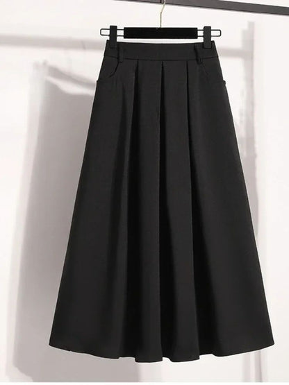Solid Color Versatile Medium Length Skirt Pleated Plus Size A-Line Maxi Gown Cover Hip Spring Summer 2025 New Half-length Skirt