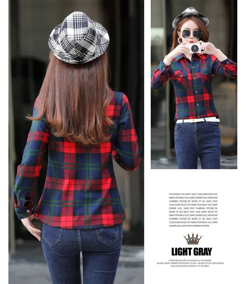 Women's Fleece Lined Long Sleeve Shirt Mid Length Thick Winter Warm Korean Style Elastic plus Size Plaid Patterned Button up