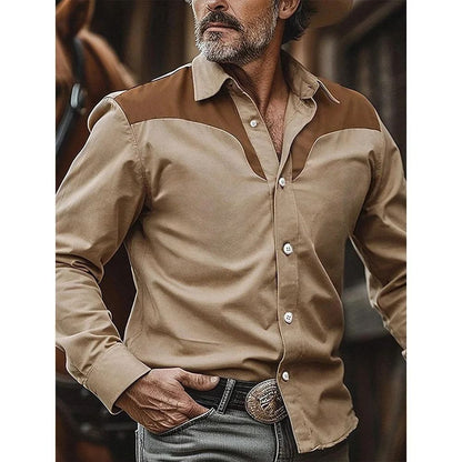 Men's Shirt Yellowstone Western Denim Shirt Elegant patchwork vintage men's lape