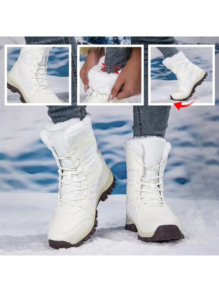Winter Women's Snow Boots High Top Hiking Boots for Women Winter Outdoor Walking Sneakers Waterproof Plush Warm Platform Boots