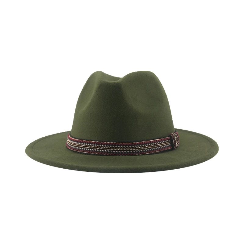 Chapéu Feminino Fedora de Feltro Sólido Casual Chapéu de Inverno Feminino Bonés Masculinos Faixa Panamá Preto Cáqui ????? ??????? Sombrero