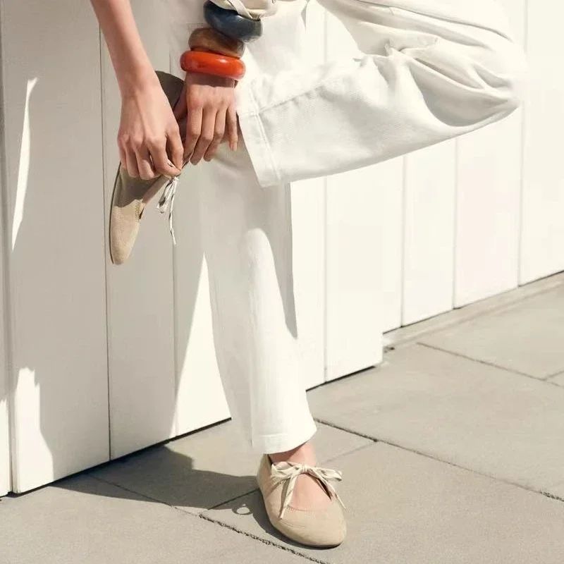 Fashion Lace Up Sewing Design Brand Ballet Flats Women High Quality Faux Suede Mary Jane Shoes Comfortable Round Toe Loafers