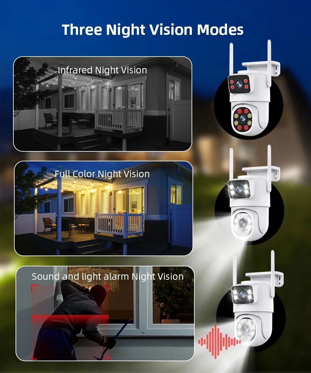 Câmera WIFI PTZ de Lente Dupla Tuya 4K 8MP para Exterior com Tela Dupla Ai Detecção Humana Automática Segurança com Alexa Google