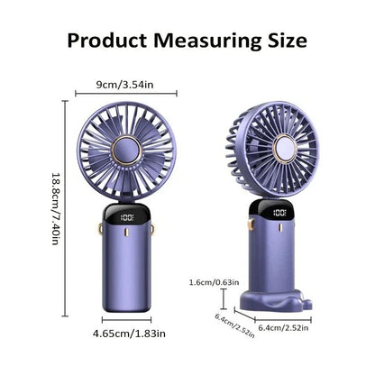Portable Handheld Mini Fan Foldable Neck Hanging Fans 5 Speed USB Rechargeable Fan with Phone Stand and Display Screen 1800mAh