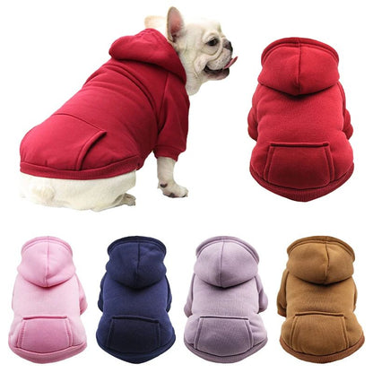 Roupa de Cachorro da Moda Outono e Inverno Roupa de Estimação Pequena Engrossar Quente Cor Sólida Moletom de Duas Pernas com Capuz Produtos Casuais para Pets