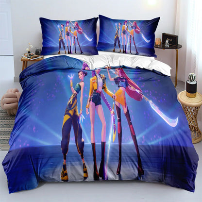 Conjunto de Cama Rumi K-Pop Caçadores de Demônios Temático 2 Lados Estampa Colorida Poliéster Lençol de Dormitório Estudantil Capa de Edredom Presente Infantil
