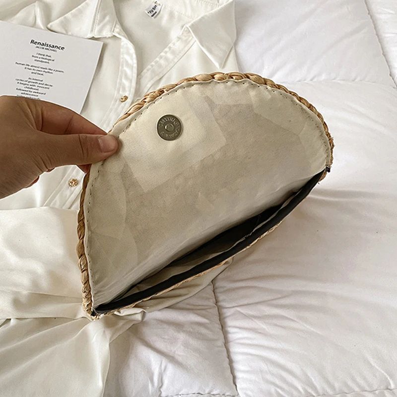 Corn Husk Weave Dinner Clutch Bag Women's Fashion Simple Solid Straw Large Purse Woman Summer Casual Vacation Ladies Wallet 2024