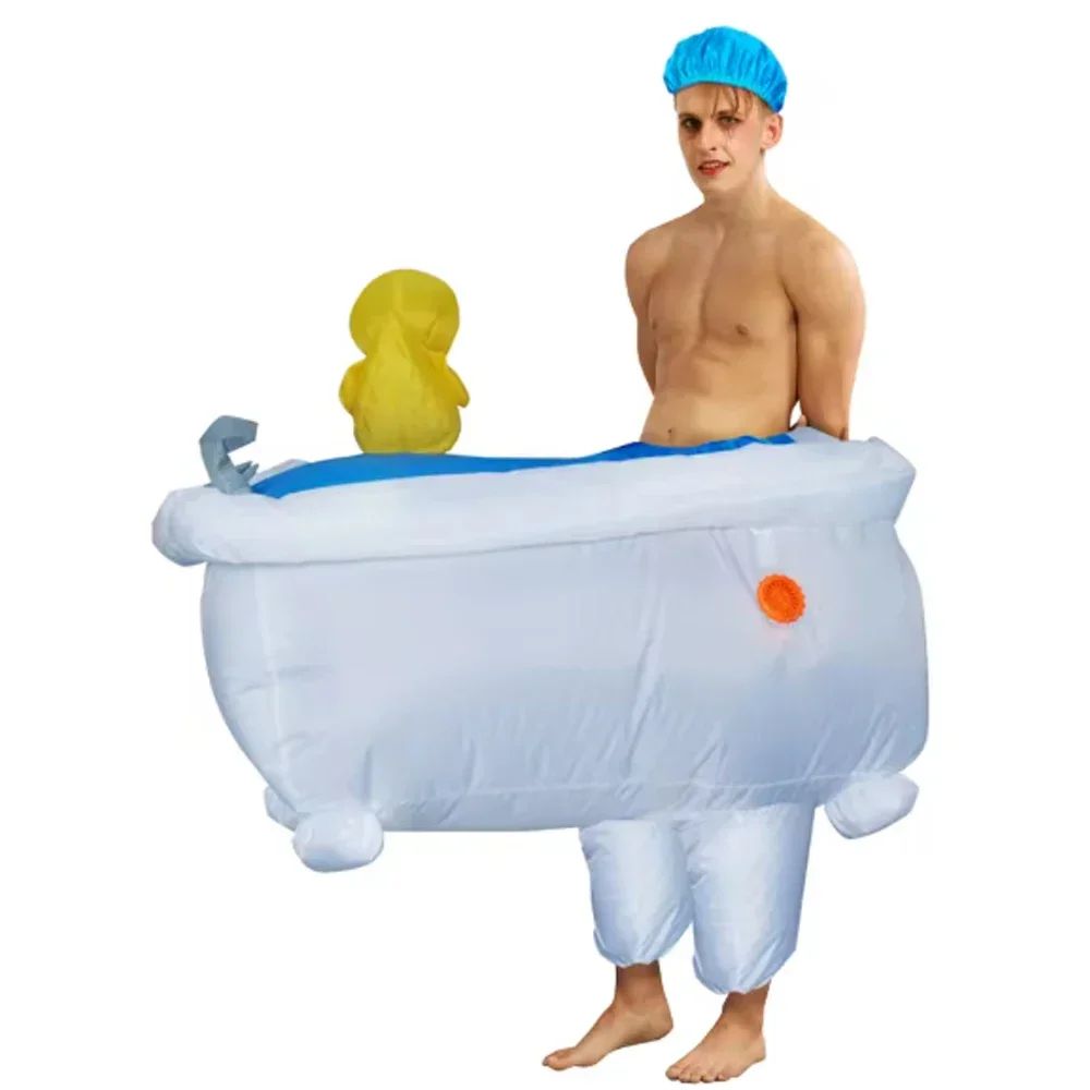 Adult Inflatable Bathtub with Yellow Duck and Toilet Cosplay Costume  Halloween party holiday stage performance comical costumes