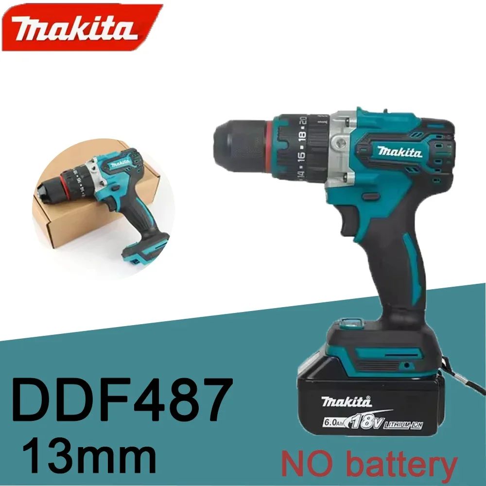 Furadeira manual elétrica recarregável a lítio MAKITA 18V 13mm DDF487RTJX sem carregador e bateria