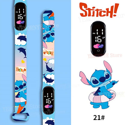 Relógios Digitais Infantis Disney Stitch Figuras de Anime LED Touch Luminoso Relógio Digital Esportivo Infantil à Prova D'Água Brinquedos de Aniversário