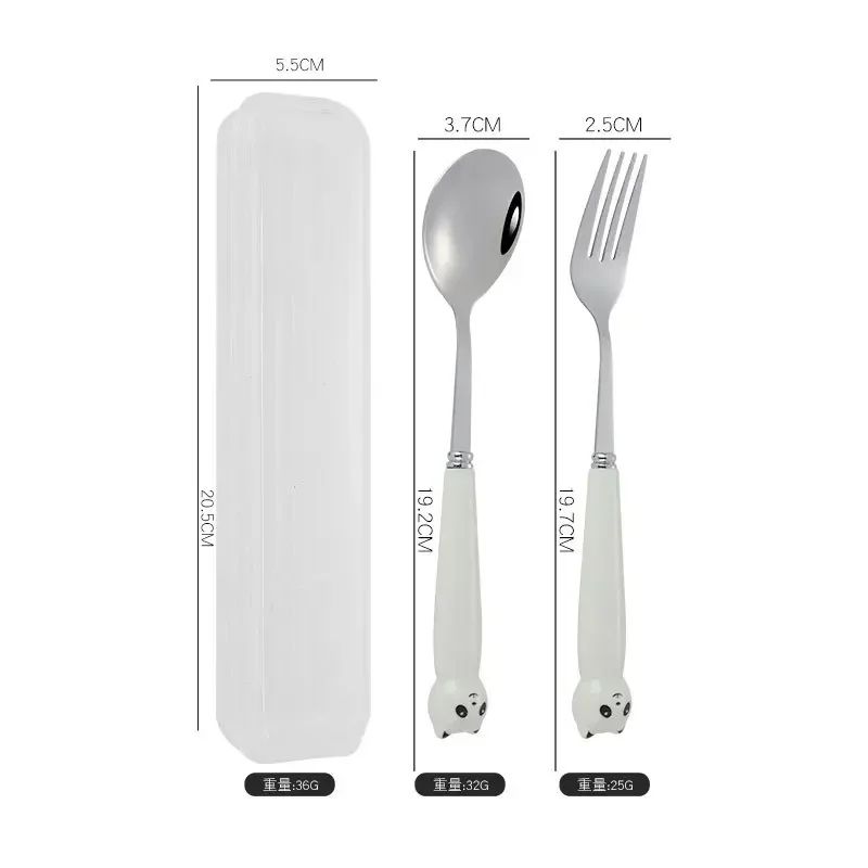 Talheres Portáteis de Desenho Animado com Estojo Utensílios de Cozinha Reutilizáveis Talheres Incluem Garfo Colher para Crianças