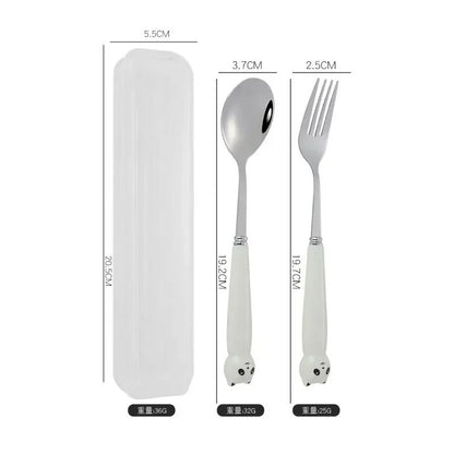 Talheres Portáteis de Desenho Animado com Estojo Utensílios de Cozinha Reutilizáveis Talheres Incluem Garfo Colher para Crianças