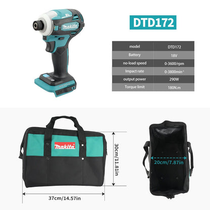 Jogo de ferramentas parafusadeira Makita DTD172 sem escova com bolsa de armazenamento durável, oferecendo potência e conveniência
