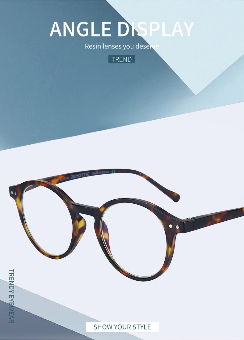 Óculos de Leitura Retrô ZENOTTIC 2025 Antiluz Azul Para Leitura Moda Leve Óculos Feminino Masculino Dioptria 0 a 4.0
