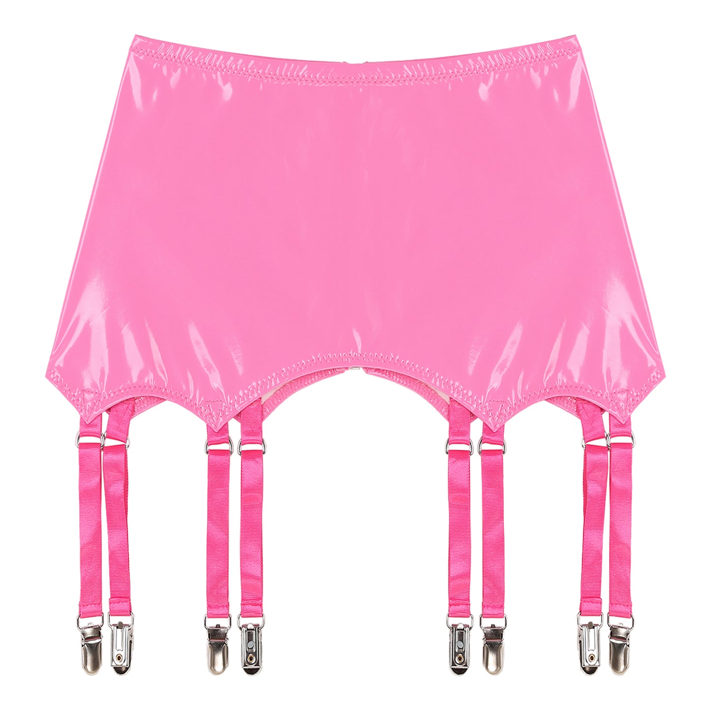 Womens Garters Latex Skirts Ladies Suspender Belt Wet Look Patent Leather Mini Skirts Garters with Metal Clips Clubwear Costume