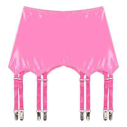 Womens Garters Latex Skirts Ladies Suspender Belt Wet Look Patent Leather Mini Skirts Garters with Metal Clips Clubwear Costume
