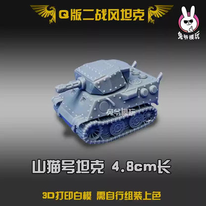Tanque de Guerra Mundial II Estilo Chibi Metal Slug Gk Modelo - Miniatura Militar Impressa em 3D Modelo Branco Não Pintado Para Diorama de Mesa e Wargame