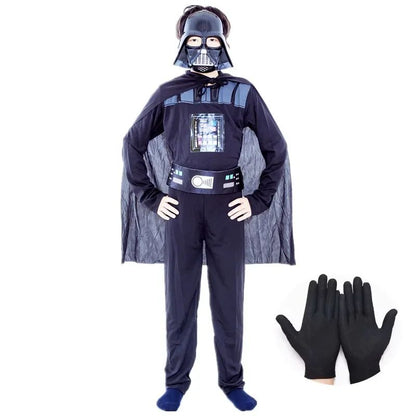 Boys Classic Movie Mask Costume Printed Cartoon Darth Vader Cape Armor Onesie Halloween Kids Fantasy Cosplay Costume