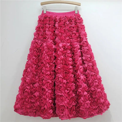 3D Flowers Women Skirts Autumn Winter Solid A-line Vintage Faldas Mujer Korean Fashion Hyperbole Elegant Long Skirt JJ1746