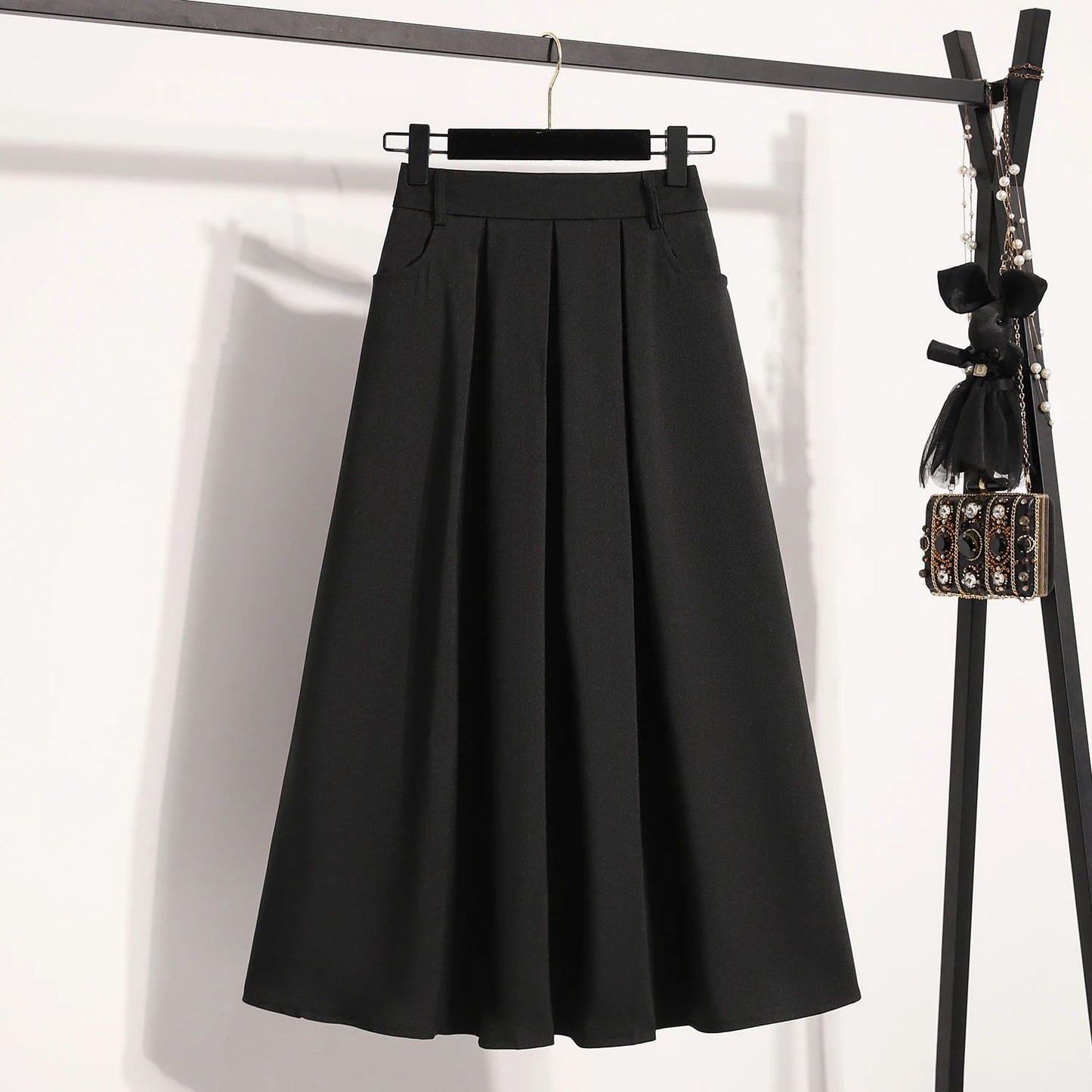 Solid Versatile Medium Length Pleated Skirt 2026 Plus Size Skirts A-Line Maxi Gown Spring Autumn New Half-length Umbrella Skirt