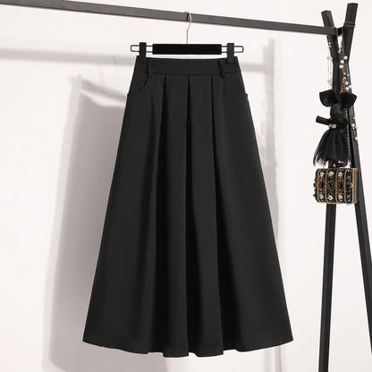 Solid Versatile Medium Length Pleated Skirt 2026 Plus Size Skirts A-Line Maxi Gown Spring Autumn New Half-length Umbrella Skirt