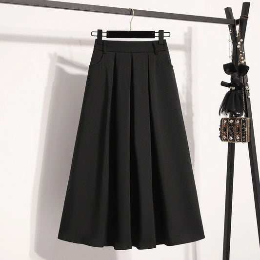 Solid Versatile Medium Length Pleated Skirt 2026 Plus Size Skirts A-Line Maxi Gown Spring Autumn New Half-length Umbrella Skirt