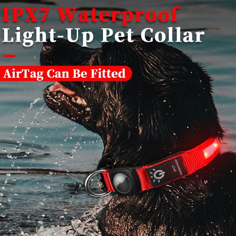 Coleira para Cães Quente Manga Protetora Airtag Sem Rastreador de Posicionamento Impermeável LED Pet Luminosa Coleira para Gatos