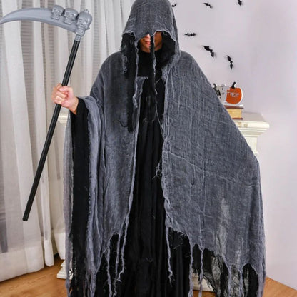 Scary Halloween Hooded Cloak Medieval Renaissance Wizard Cloak Horror Grim Reaper Cosplay Cape Costume for Men Women