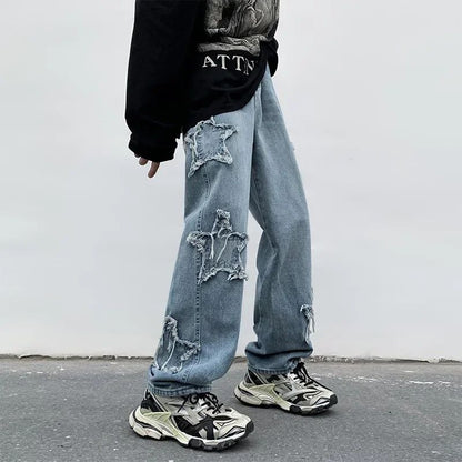 2025 Novas Estrelas da Moda Toalha Bordada Calças Jeans Marrons Masculinas Roupa Y2K Calças Retas Hip Hop de Algodão Pantalon Homme