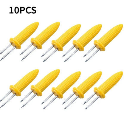 10pcs Fork Corn Skewer Stainless Steel Corn Holders Corn On The Cob Skewers Fruit Forks Outdoor Camping Cooking Barbecue Tool